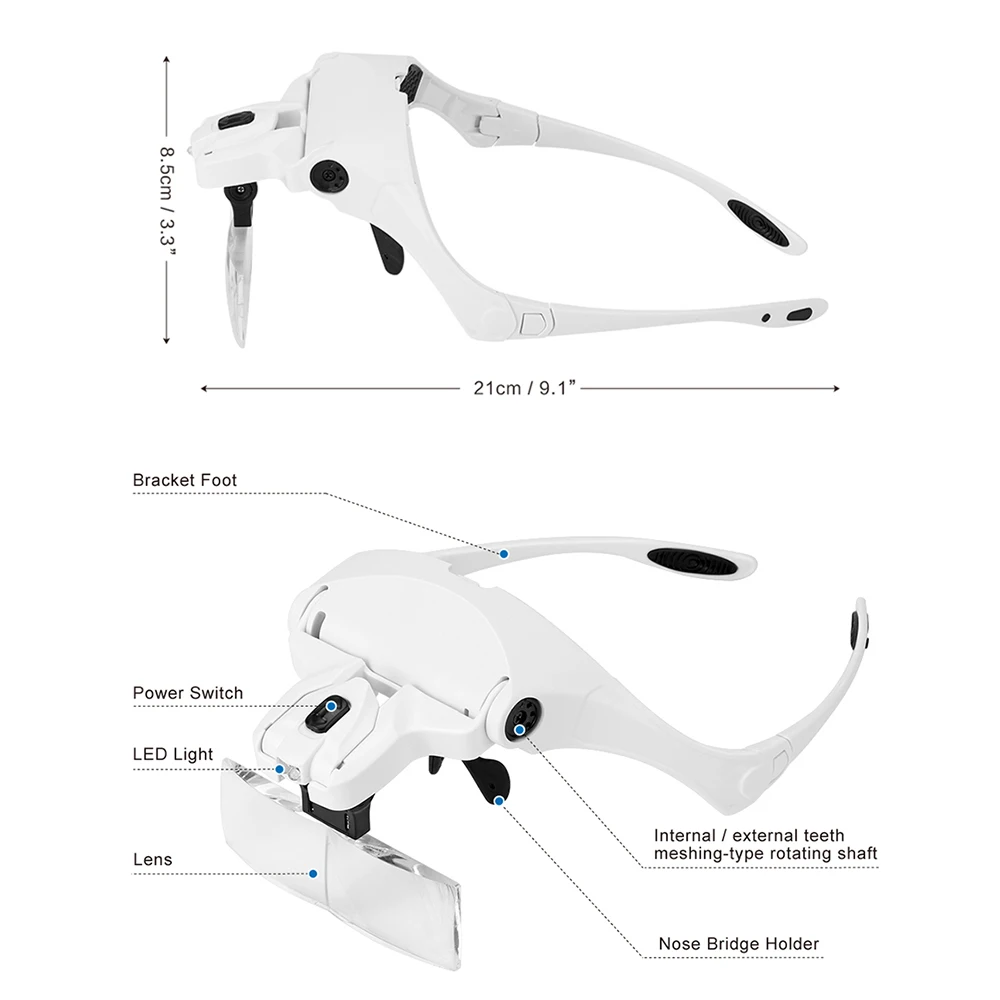Lemonbest 2 светодиодный козырек Лупа Стекло es увеличительное ремонт Ювелирная