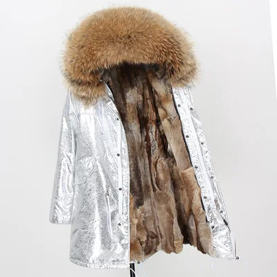 OFTBUY пальто с натуральным мехом, зимняя куртка, Женское пальто, воротник из натурального меха енота, длинная парка с подкладкой из кроличьего меха, уличная одежда, новинка