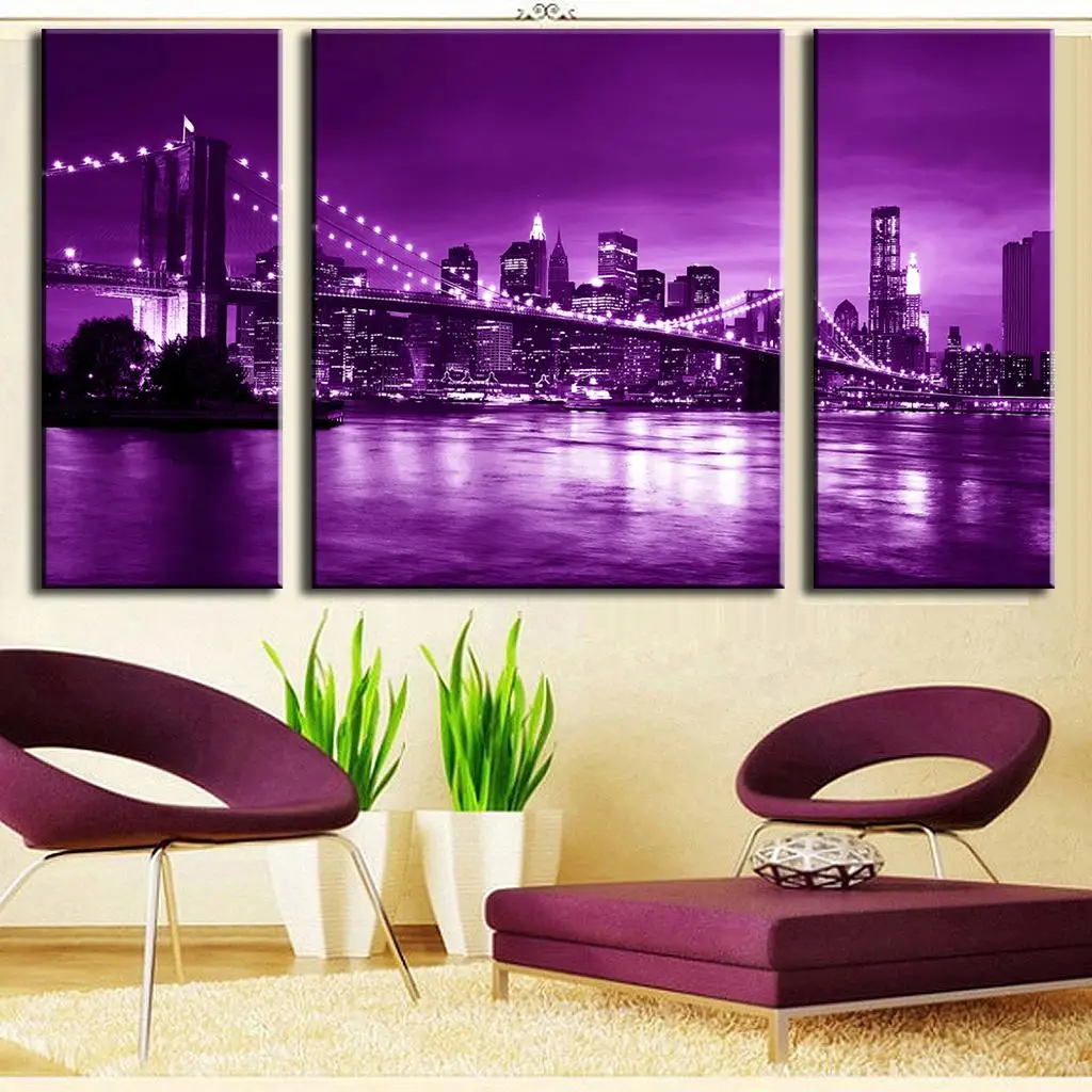3 шт./компл. современный городской пейзаж постер фиолетовый Бруклинский мост