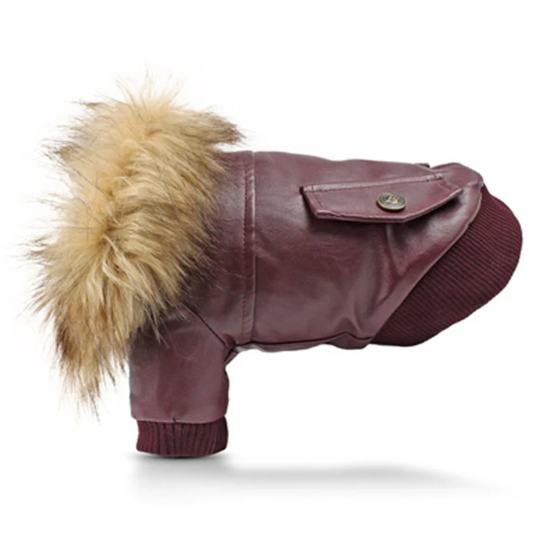 Зимняя кожаная одежда для собак теплый меховой воротник пальто | Пальто и куртки для собак -32836754009