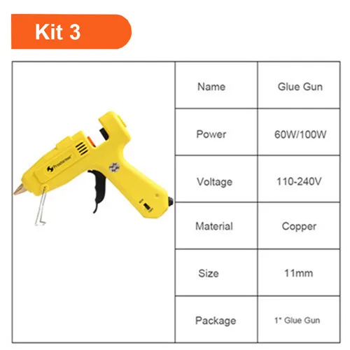 Kit 3 PROSTORMER горячего расплава клея пушка 110-240V Профессиональный Высокая температура ремонт тепловой пистолет пневматические инструменты сделай-сам 20/100/150/300 Вт клеевой пистолет - Цвет: Kit 3