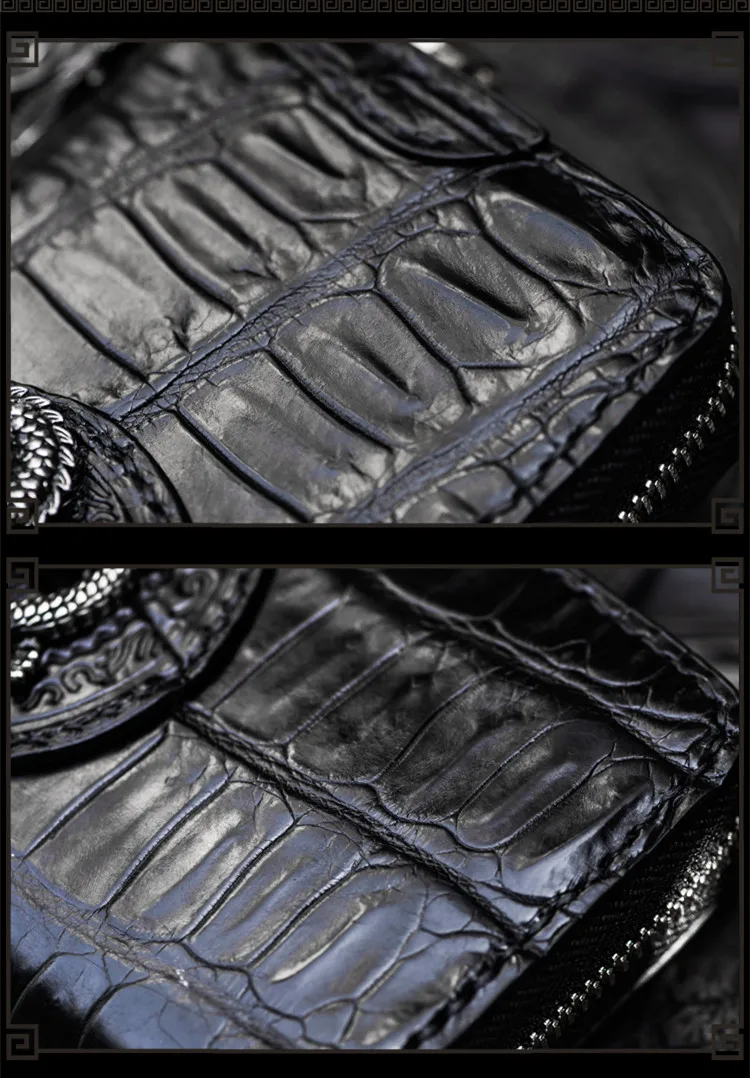 Бумажники ручной работы из черной крокодиловой кожи с китайским драконом