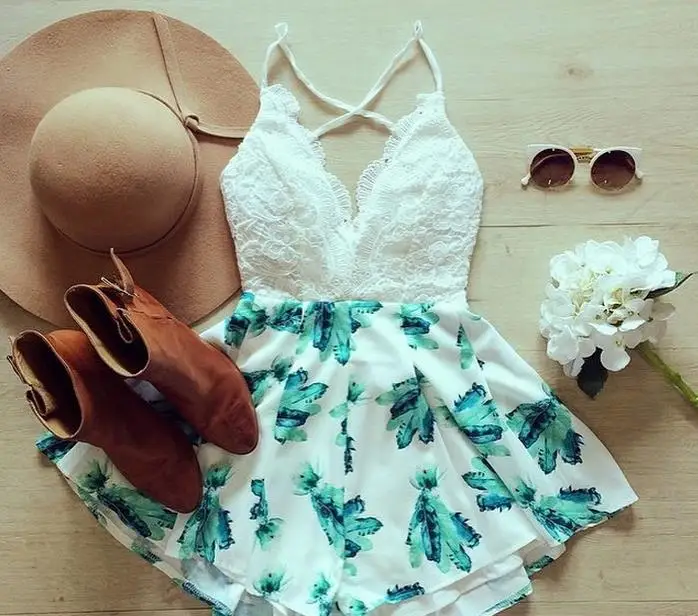 2016 Ремень белого кружева элегантный комбинезон Сексуальный спинки шифон летние