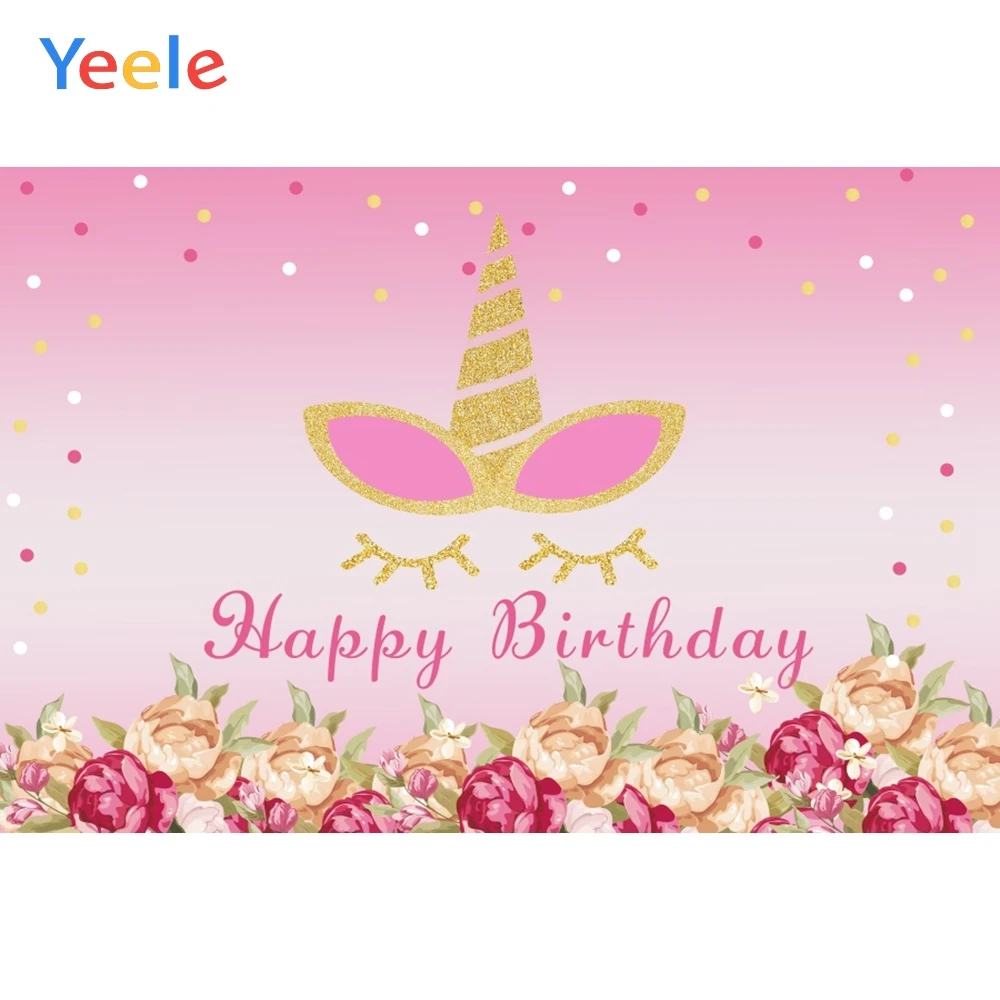 Фоны для фотосъемки детей на день рождения Yeele с изображением единорога розового