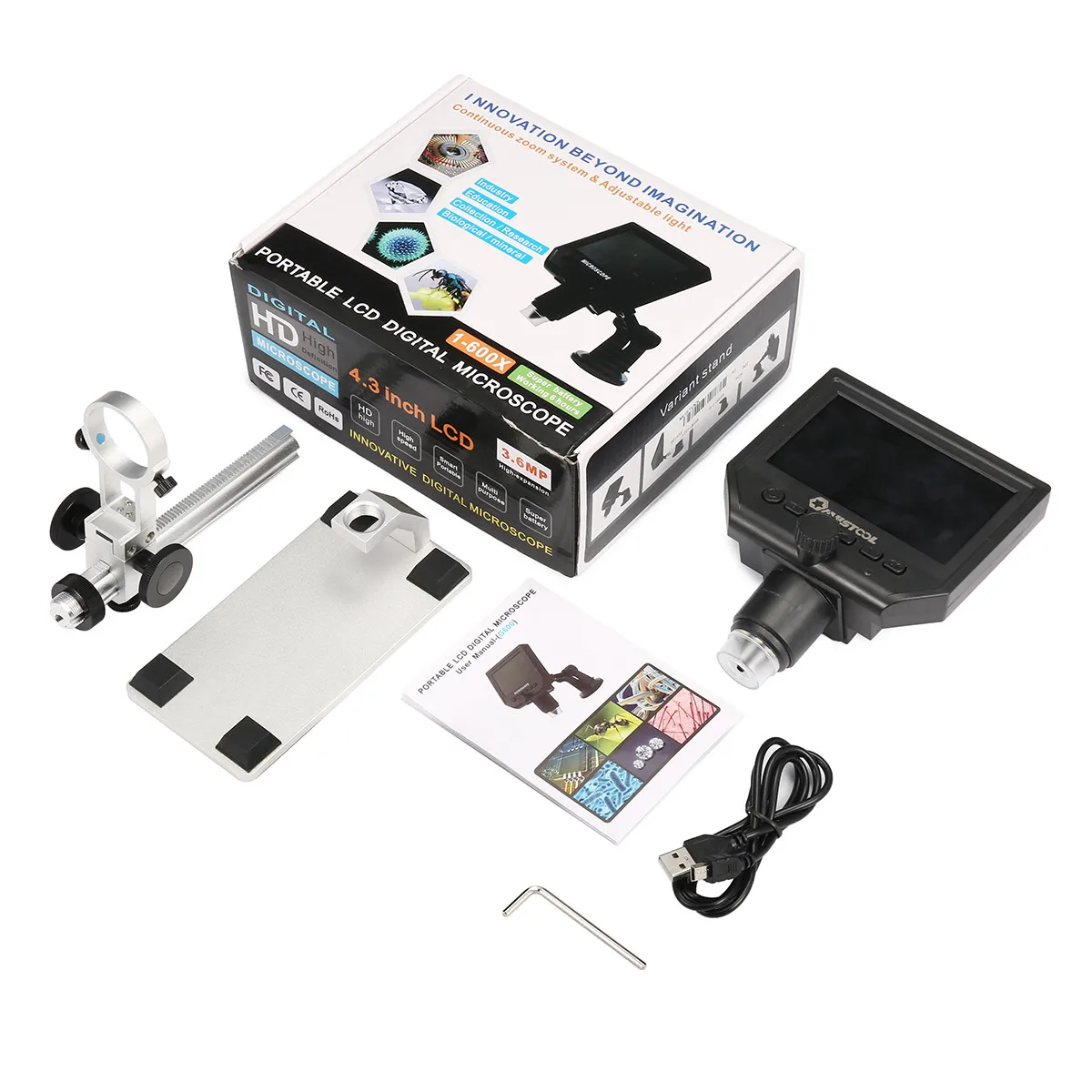 Обновленная версия Mustool 3.6MP G600 цифровой 600X4,3 дюймов HD ЖК-дисплей микроскоп непрерывная Лупа с подставкой из алюминиевого сплава