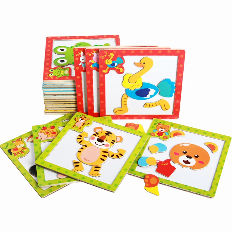 Animal wooden three-dimensional children's jigsaw blocks intellectual power building toys 1-2-3 years old | Игрушки и хобби