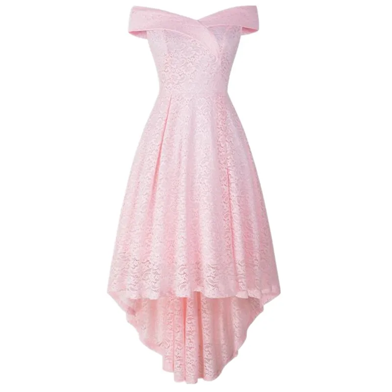 Розовый двойные v образным вырезом женское платье коктейльное вечерние High Low