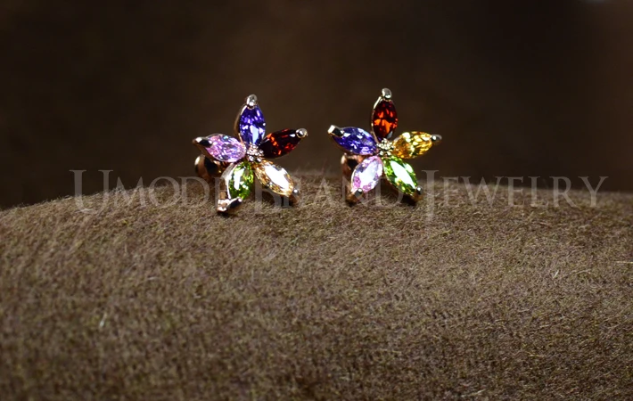 Женские серьги гвоздики в форме цветка UMODE сережки и ожерелье с подвеской из