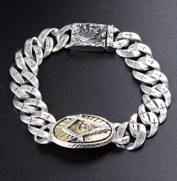 100% Настоящее серебро 925 пробы браслет с глазами злые мужские braclets 13 мм Ручная