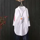 Женская хлопковая блузка, повседневная однотонная блузка с вышивкой в виде перьев, отложным воротником, лето 2020, Z422