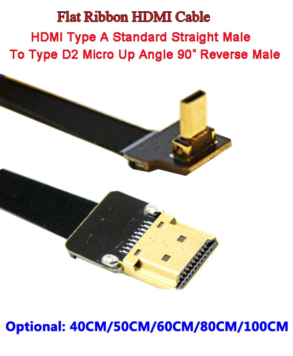 

40 см/50 см/60 см/80 см/1 м ультратонкий кабель HDMI FPV Micro Male Up angle 90 градусов к стандартному TypeA Male Straight (обратное гнездо)