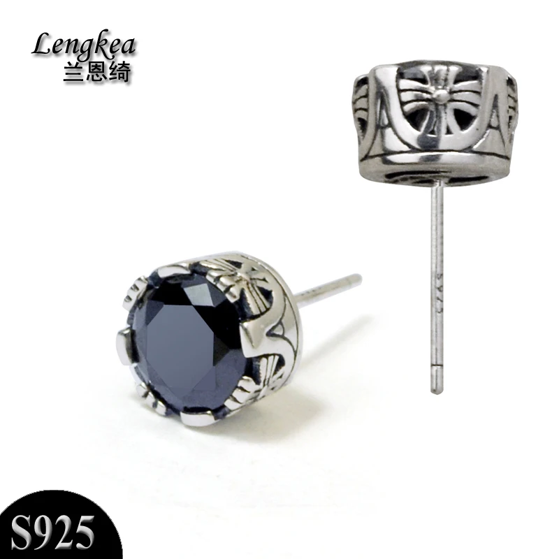 Мужские серьги, серьги из серебра 925, винтажная корона, черные серьги с драгоценным камнями для женщин, мужские пирсинг, подвески-безделушки, мужские ювелирные изделия