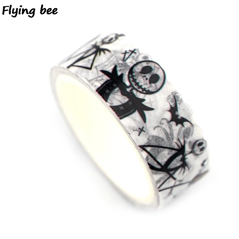 Flyingbee 15 мм X 5 м Бумага васи клейкие ленты кошмар перед Рождество, клейкие ленты DIY стикеры террор маскировки клейкие ленты X0338