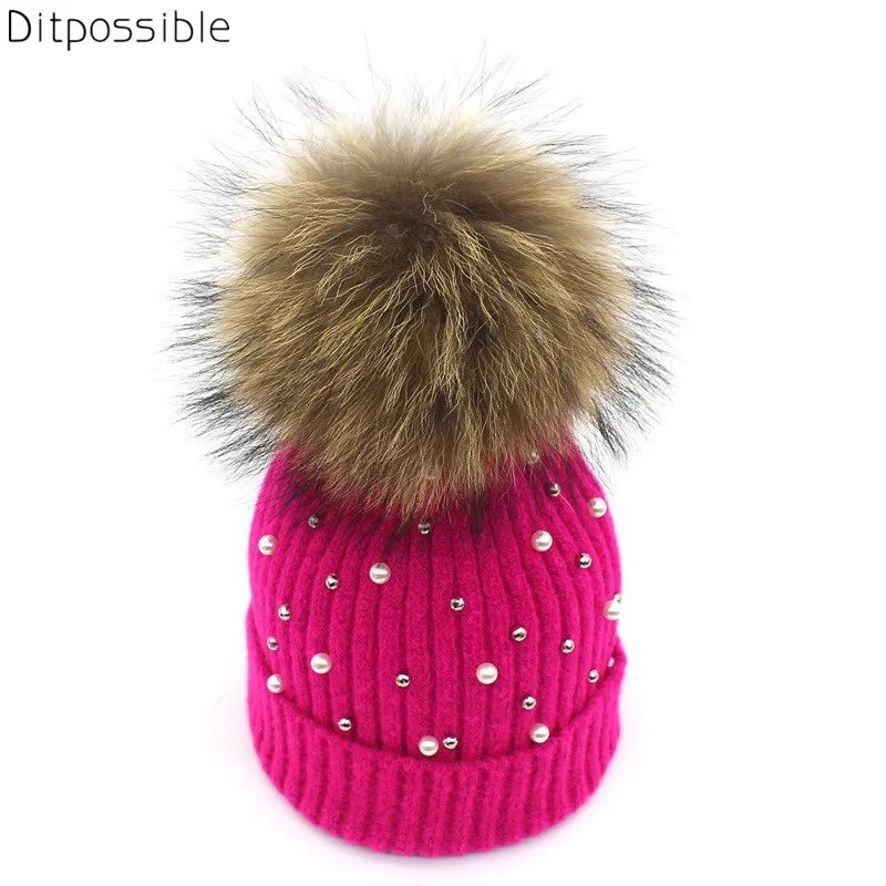 Женская Зимняя Шапка бини с помпоном из натурального меха|Женские Skullies и шапочки|