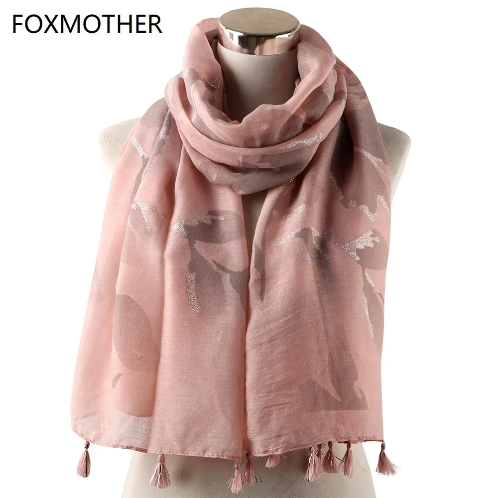FOXMOTHER осень зима цветочный шарф Мусульманский Хиджаб мусселин цветок обертывание пашмины фуларды хиджаб с бахромой шаль для женщин