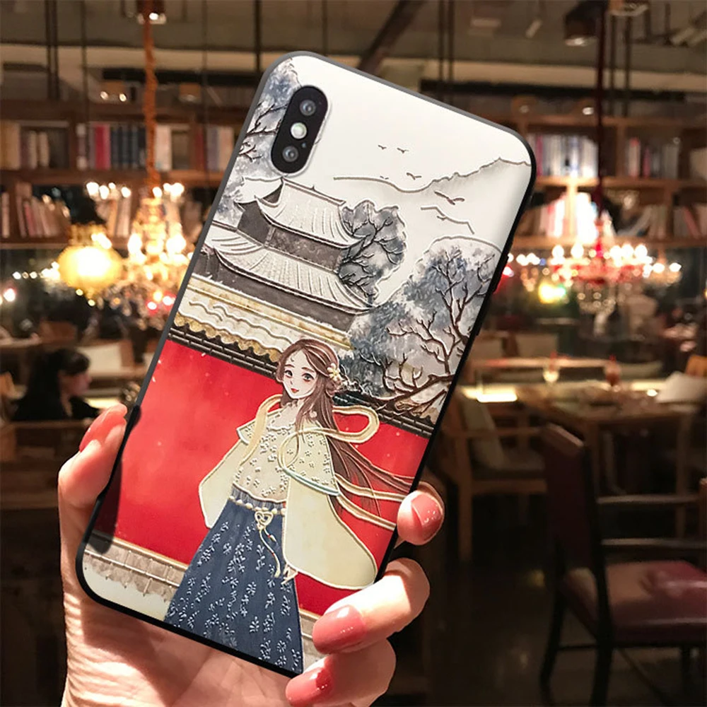 3D рельефный матовый чехол для iPhone 11 pro XR Xs Max, Мягкий Силиконовый ТПУ Модный чехол в китайском стиле для iPhone X XS 7 8 Plus, чехол