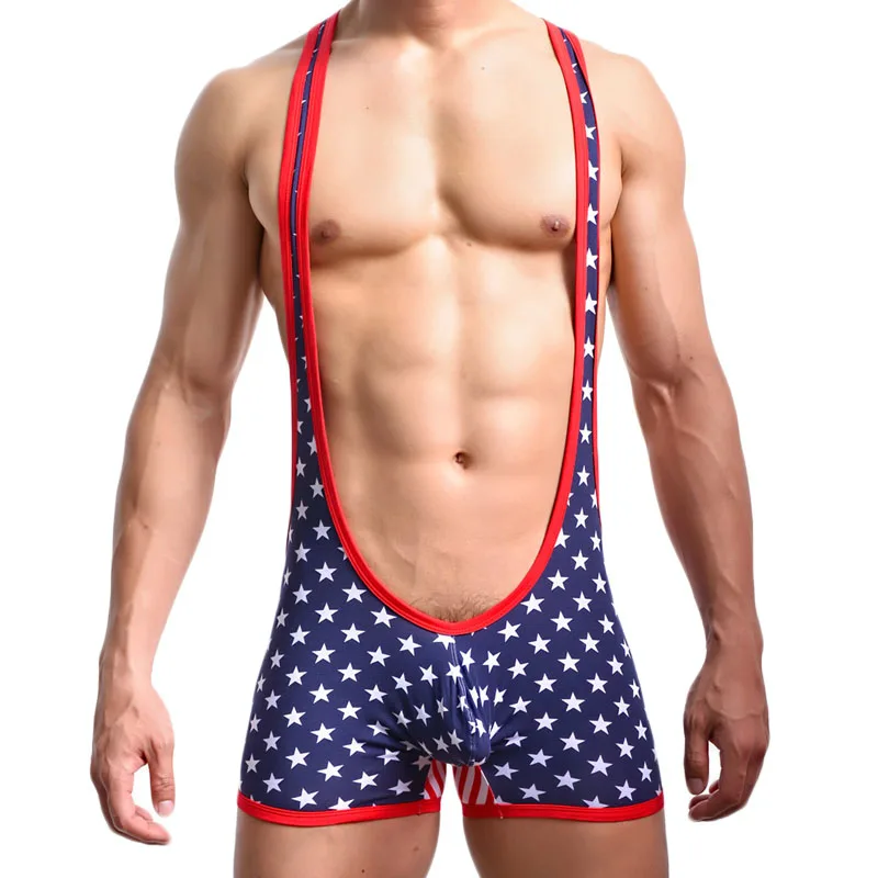 Sexy Men Undershirt Underwear Soft Cotton USA Flag Bodysuit Sexy Tank Tops Men Bodysuit Jumpsuits Wrestling Singlets Undershirts