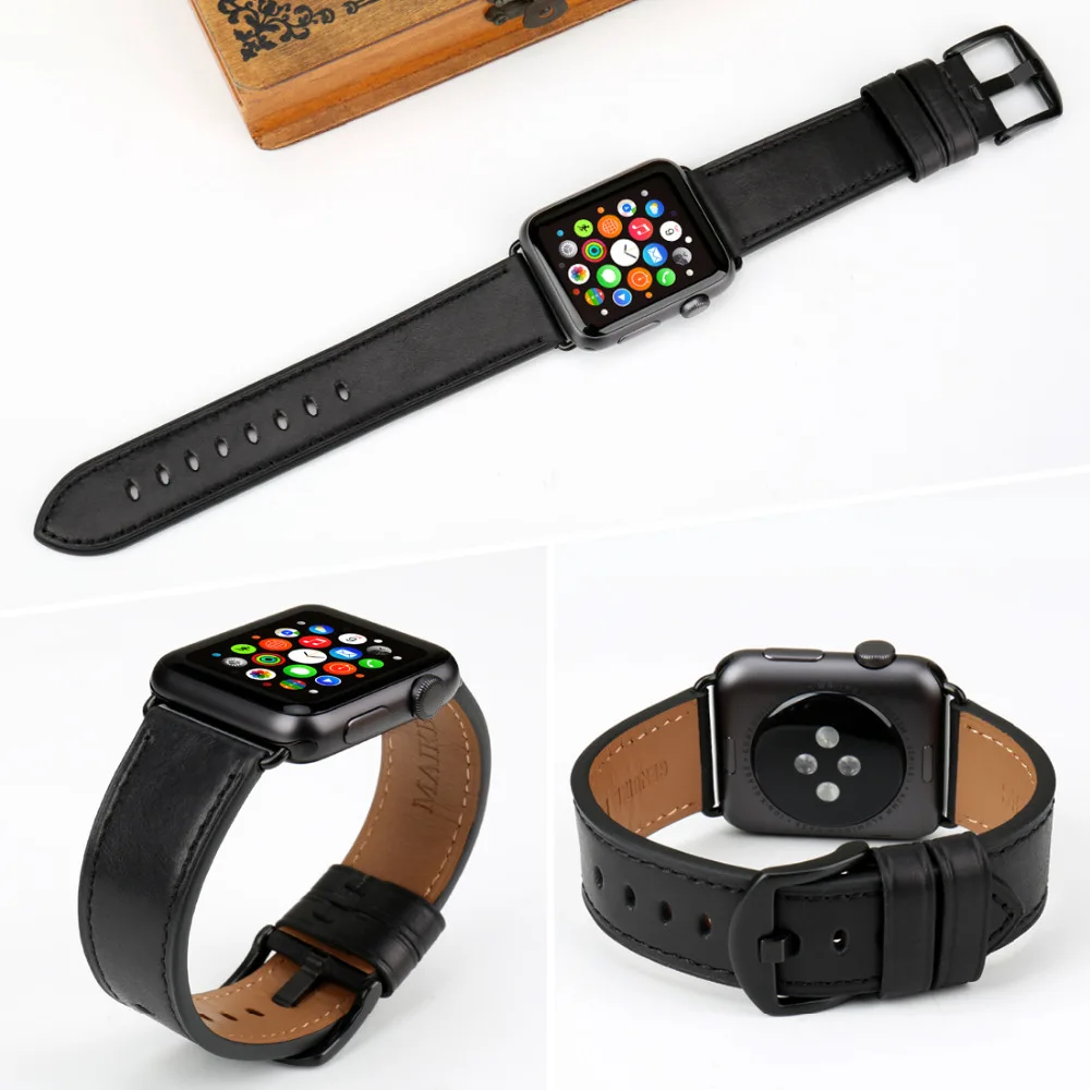 MAIKES дозатор браслета из натуральной кожи для Apple Watch 38 мм серии 3 42 44 iWatch 6 5 4 2 1