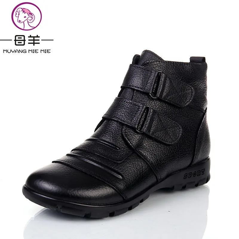 Сапоги MUYANG женские зимние из натуральной кожи на плоской подошве 5 цветов|boots