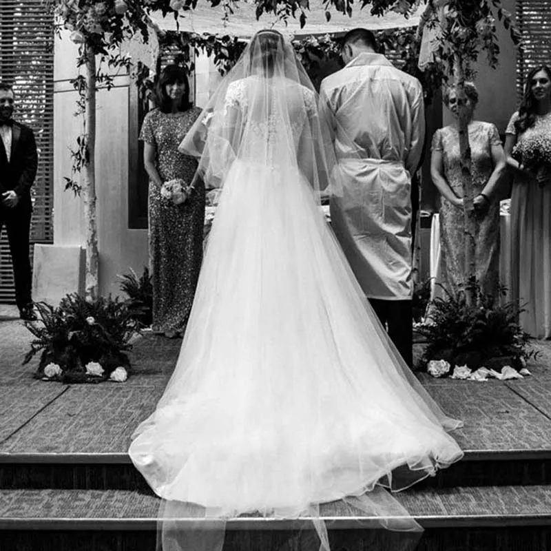 LORIE Plus Size Wedding Dress 2019 O-Neck Appliques Lace A-Line Tulle White Ivory Bride with Small Train Gown | Свадьбы и торжества