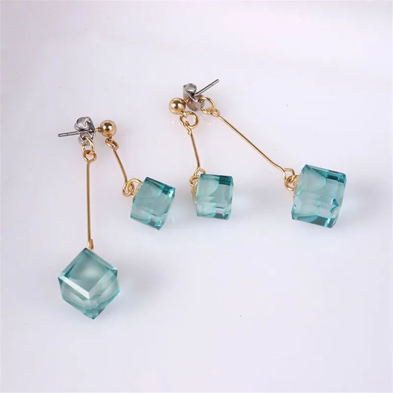 Бесплатная доставка модных дамских украшений Новые трехмерные геометрические квадратные подвески искусственного имитационного кристалла для девочек серьги.
