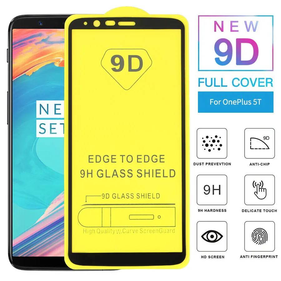 KLOVRRD 9D полное покрытие из закаленного стекла для OnePlus 5T клея Защитная клеящаяся