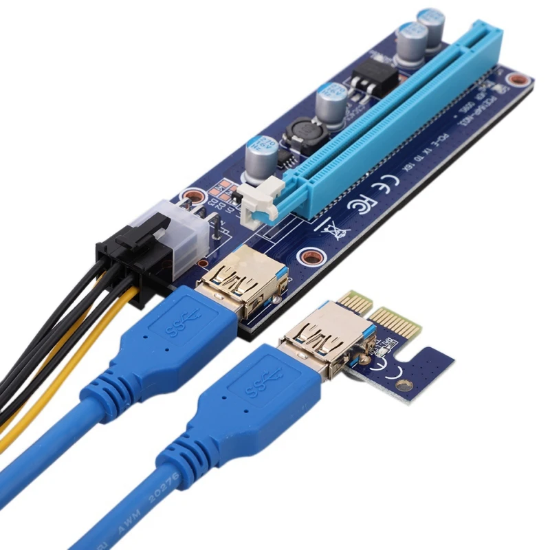 PCI E Riser 6 Pin 16X для майнинга BTC с 3 светодиодной Экспресс картой Sata силовой кабель и 60