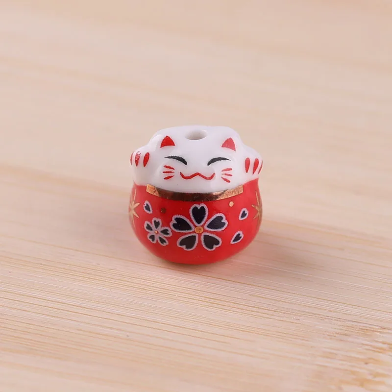Red Diy ручной работы из бисера цветные керамические бусины окрашенные lucky cat свободные бусины супер милый котенок Шарм - Цвет: Red