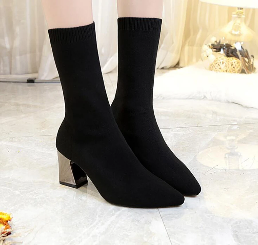 Модные шерстяные плотные плетеные эластичные носки с заостренным носком Сезон
