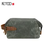 Мужская Холщовая Сумка AETOO, сумочка на запястье из вощеной кожи в стиле ретро