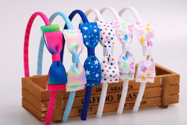 2018 Новое поступление Радужный Цвет бант для волос на жестких лентах лента-ободок