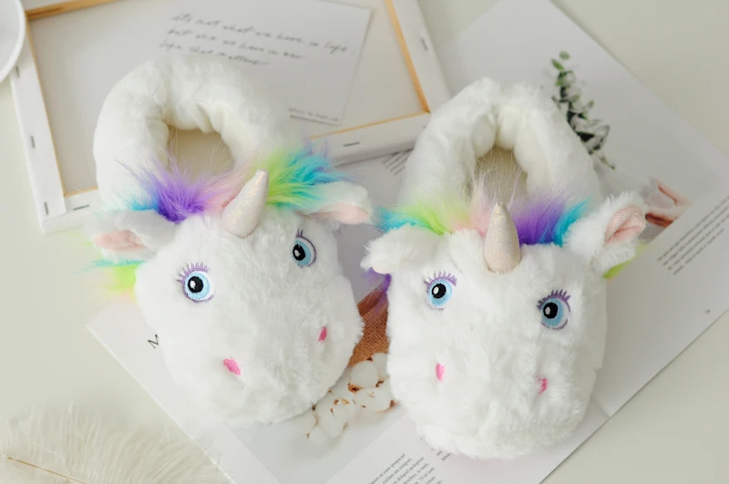 Мягкая теплая Домашняя обувь с изображением единорога из мультфильма kawaii; хлопковые ботинки с набивкой единорога; креативный прекрасный подарок для детей; для девочек; для детей