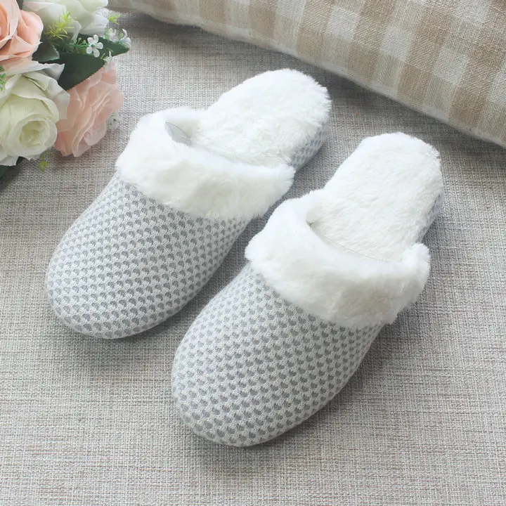 Домашние тапочки Для женщин мужчин плюшевые вязать Стиль женские домашние пара