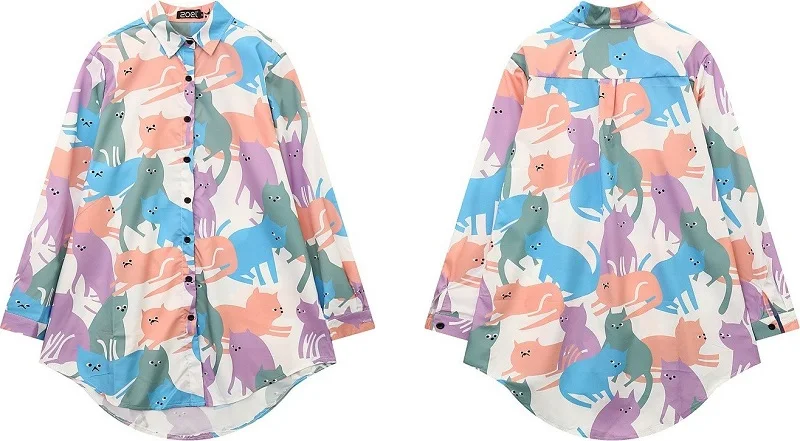 Женская блузка Lazy Oaf style с принтом размера плюс, женская модная Милая шифоновая Повседневная рубашка с длинным рукавом, верх размера d