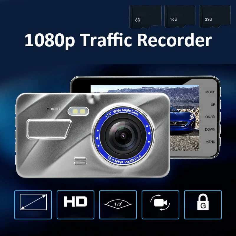 TOSPRA видеорегистратор с двумя объективами Автомобильный камера Full HD 1080P 4 дюйма IPS