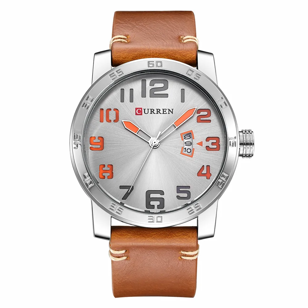 Мужские часы CURREN, брендовые, военные, Reloj, кварцевые, аналоговые, 3D лицо, кожа, армейские, модные часы, спортивные часы, Relogios Masculino - Цвет: silver orange