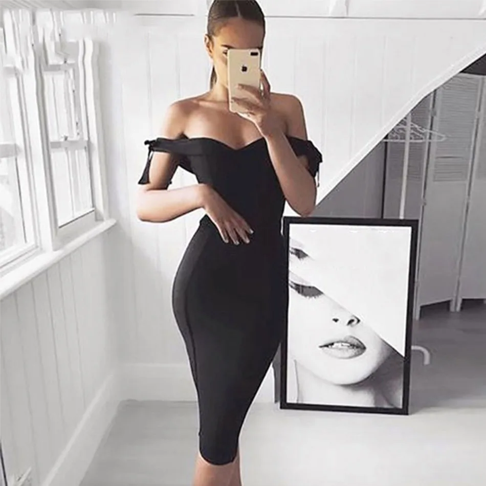 Seamyla 2019 Новое Бандажное Платье женское черное Vestidos с открытыми плечами