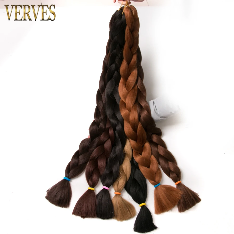VERVES Braiding Hair One Piece Synthetic 82 Inch Heat Fiber Braid 165g/Piece Black Pure Color Jumbo Braid Hair Extensions