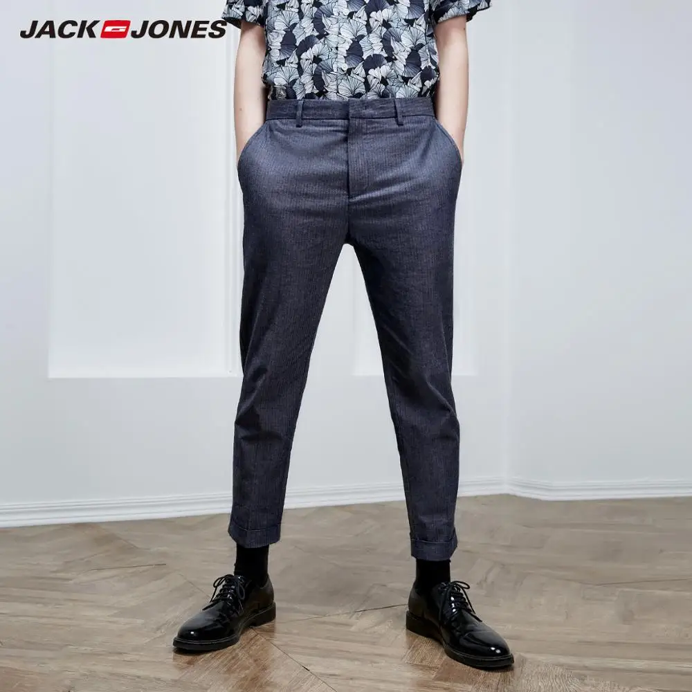 JackJones Для мужчин's 100% хлопок Бизнес с темно синими полосками укороченный брюки