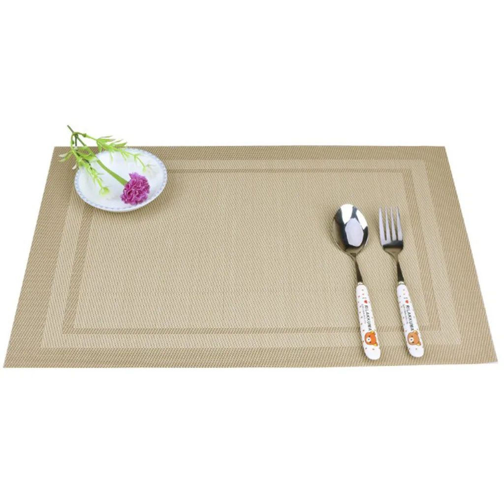 4PC Home Dining Mat Insulation Washable Family Features Western Table Kitchen dining hall hotel mat Black 64P |
