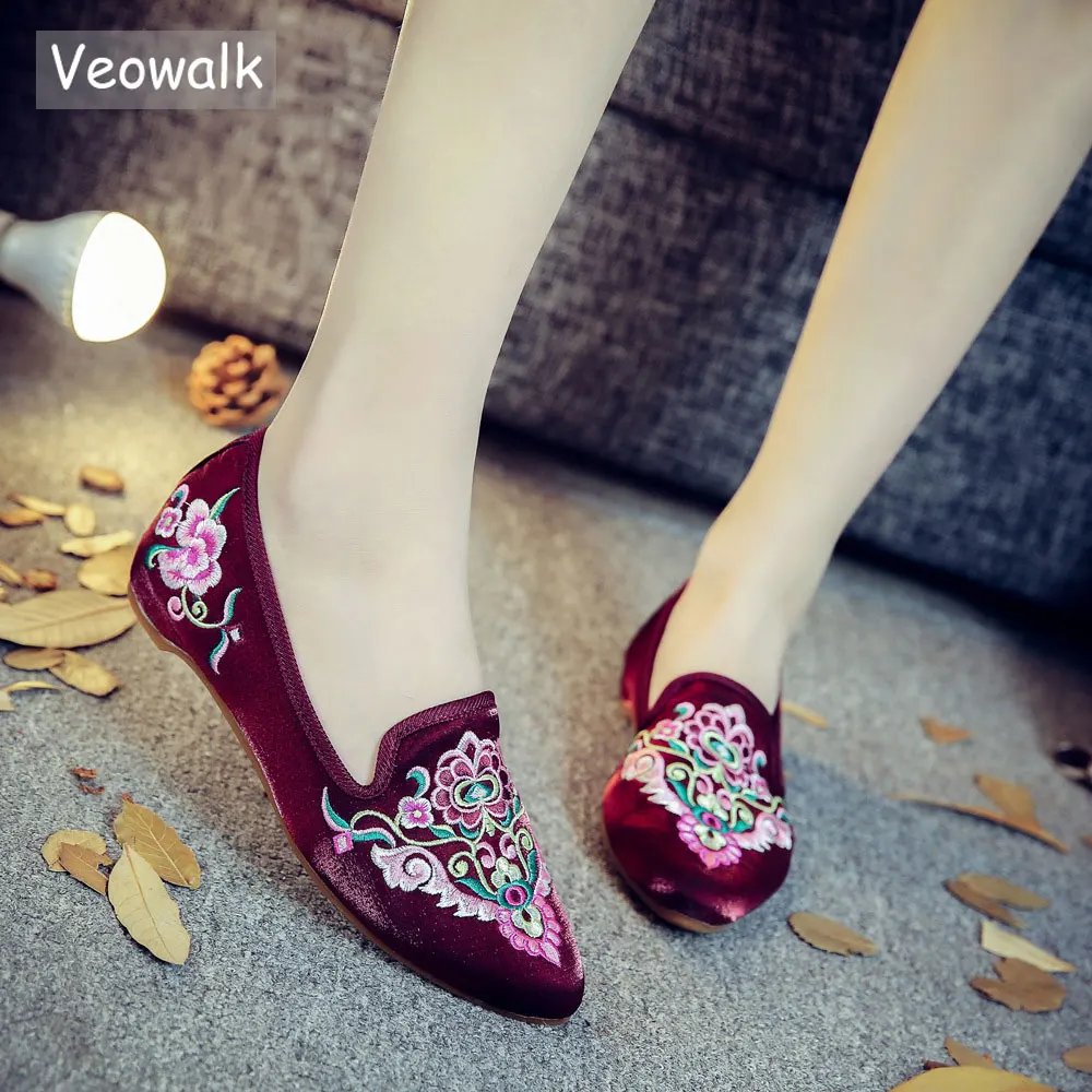 Veowalk/женские весенние красивые балетки ручной работы с вышивкой в народном стиле; удобная обувь из мягкой парусины для женщин; туфли на плоской подошве в стиле старого Пекина