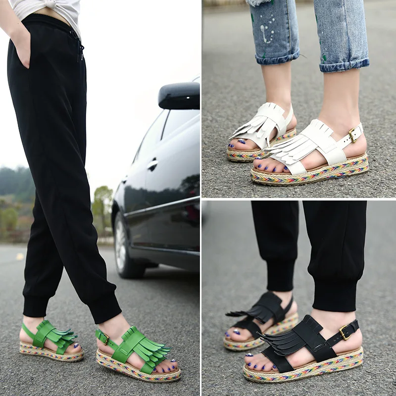 OLOMM женские босоножки модные соломенные туфли Женские на танкетке с бахромой