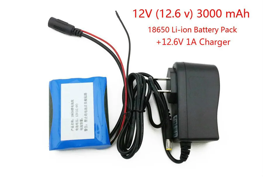 12 V 18650 3000 mAh Li-ion battery 12.6 3AH CCTV Cameras pack and charger 1A | Электроника