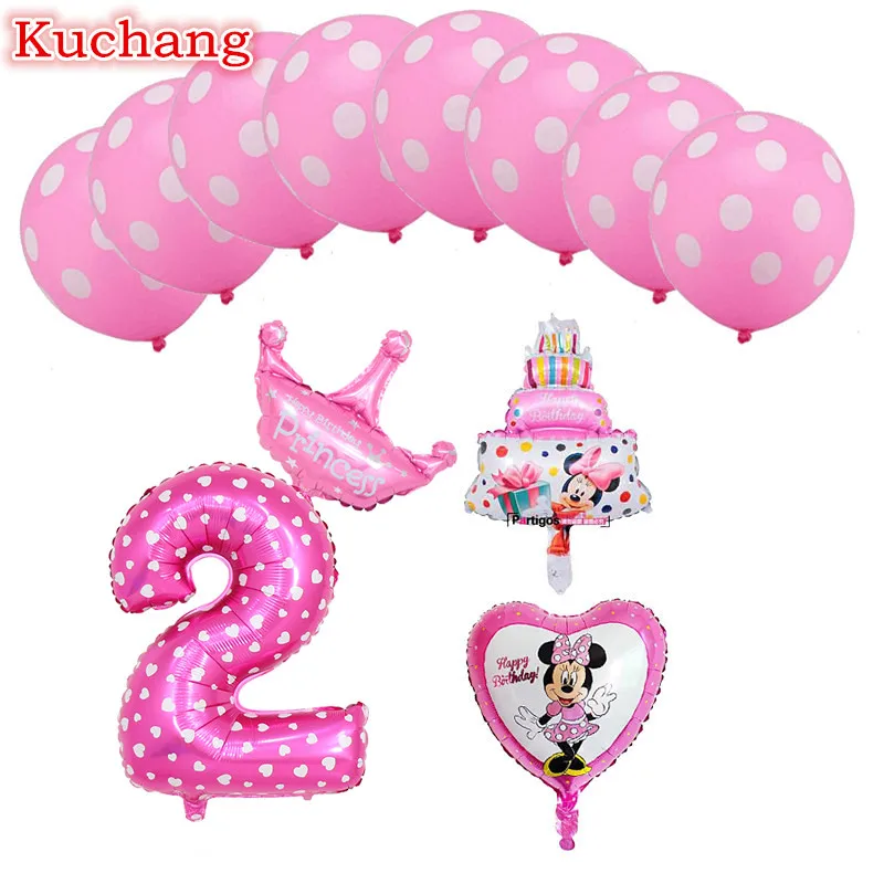 pink 2 12 шт. фольгированные шары-цифры с Микки и Минни Маус, 1-9 фольгированных шаров, мини-торты, шары для детского душа, украшения для дня рождения - Цвет: pink 2