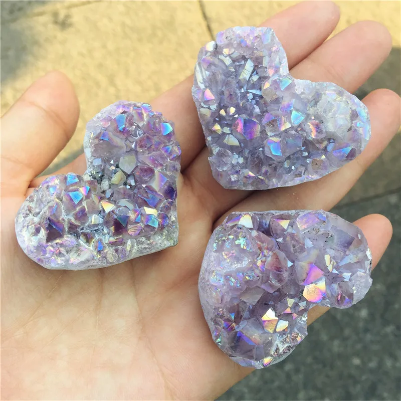 Аметистовый геодезический кристаллы в форме сердца лечебные камни титан радуга