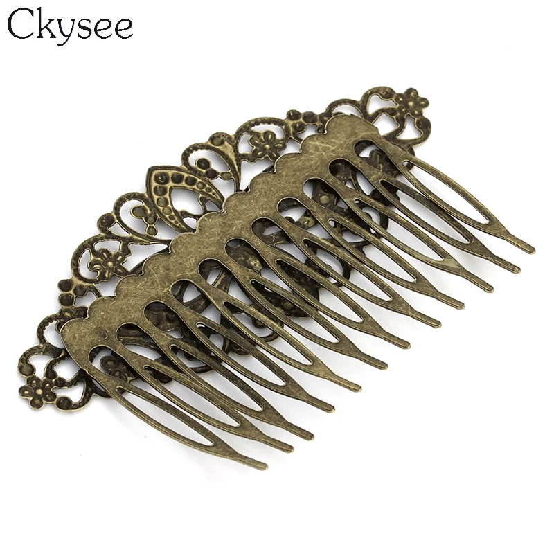 Ckysee 10Pcs/lot Vintage 12 Teeth Flower Hair Clips Pins Hollow Metal Antique Bronze Hairclips For Women Accessories | Украшения и