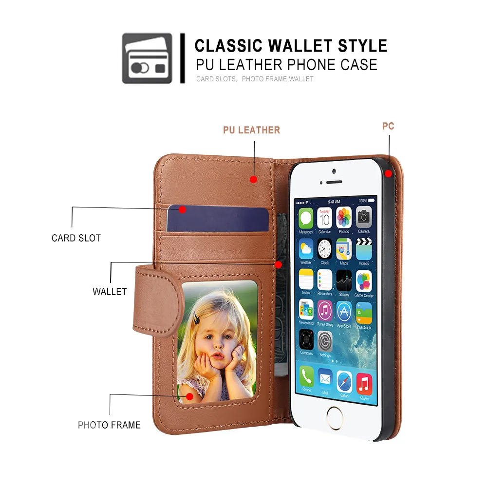 KISSCASE Ретро Роскошный кожаный флип чехол для Apple IPhone X 10 8 7 6 6S 5s SE 5C 4S кошелька фото