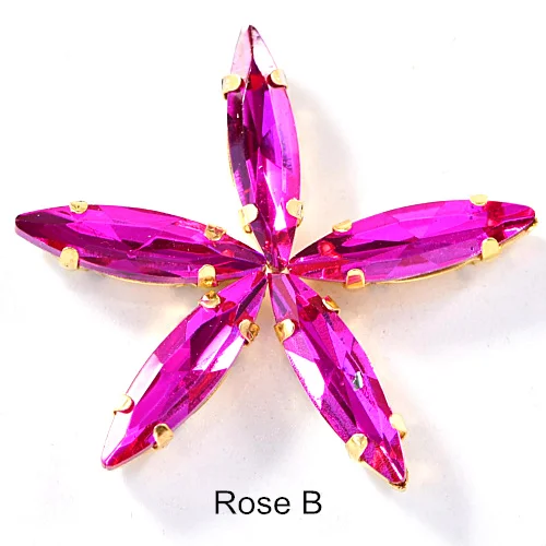 Rose B 4x15 мм, 50 шт., цветные стразы в виде лошадиных глаз, пришитые на коготь стразы в виде листьев из стекла, пришитые стразы с золотым коготком, свадебное платье B3742 - Цвет: Rose B