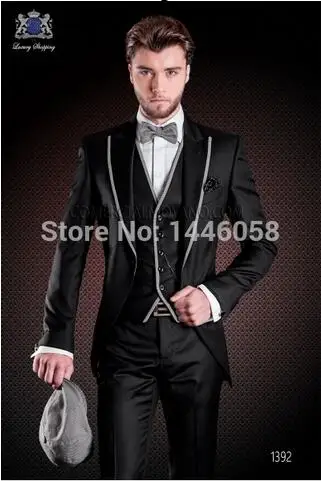New Design Slim Fit Black Grey red White Formal Men Suit Groom Tuxedos Groomsmen Best Man MenWeddingSuits(Jacket+Pants+Vest+tie)