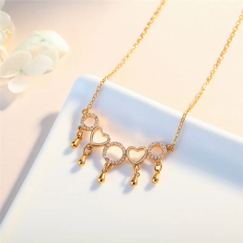 LUKENI Shinee Crystal Heart Ladies Pendant Necklace Jewelry Fashion Girls Chain Gold For Women Party Accessories Female | Украшения и